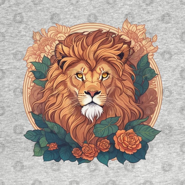 Lion face  t-shirt design, apparel, mugs, cases, wall art, stickers, by LyndaMacDesigns